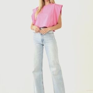 Endless Rose Drop Shoulder Cropped Pink Top Size L